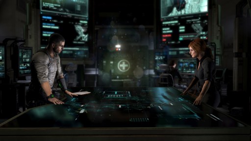 Another memorable conversation in a grey room with screens on